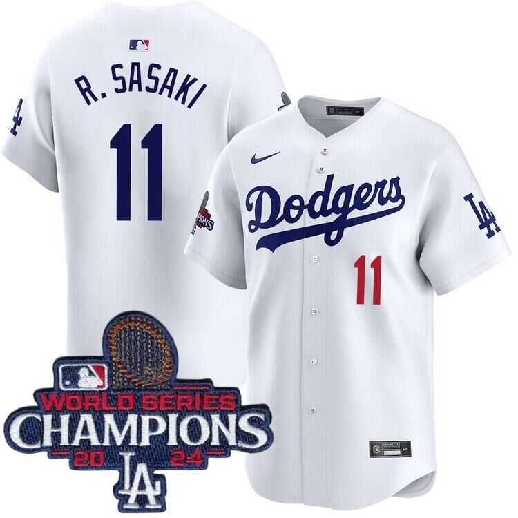 Men%27s Los Angeles Dodgers #11 Roki Sasaki White 2024 World Series Champions Home Limited Stitched Jersey Dzhi->los angeles dodgers->MLB Jersey